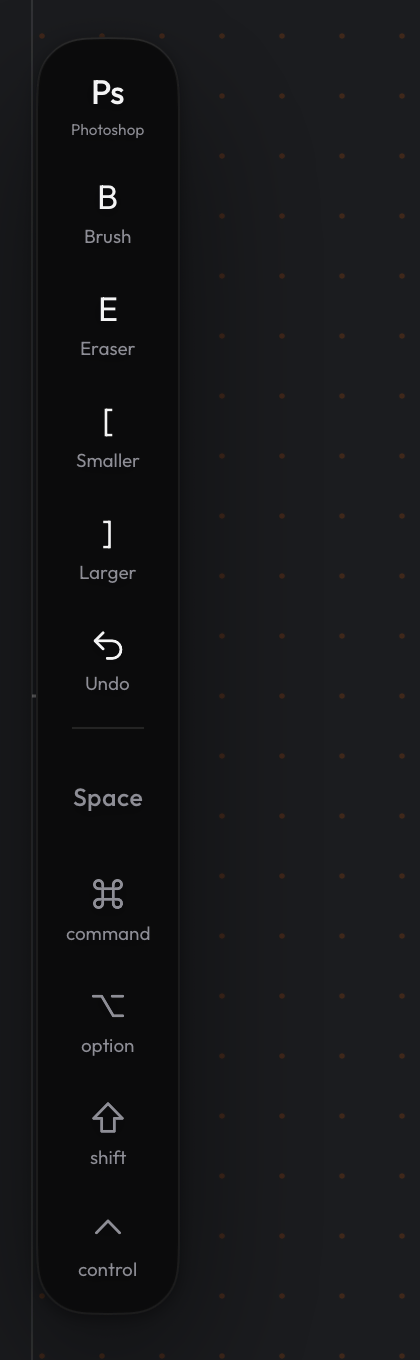 Hold keys on the edge of the drawing surface, set for Photoshop