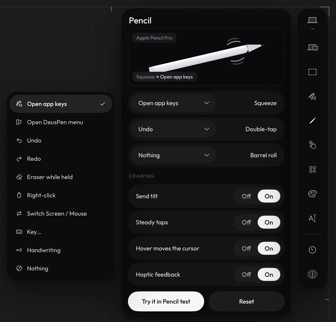 The Pencil panel on iPad with the Squeeze choices open