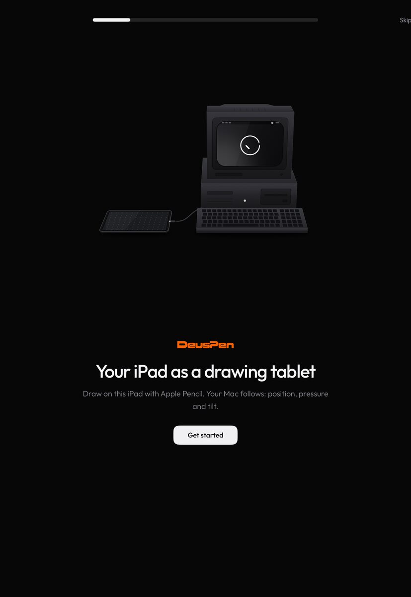 Deus XT welcome screen on iPad: Your iPad as a drawing tablet